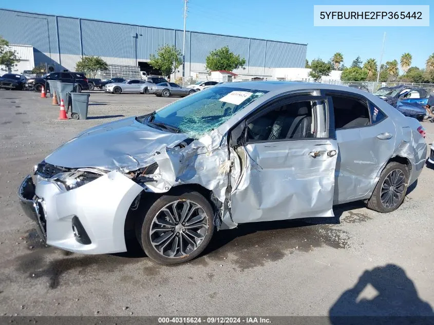 2015 Toyota Corolla L/Le/Le Pls/Prm/S/S Pls VIN: 5YFBURHE2FP365442 Lot: 40315624