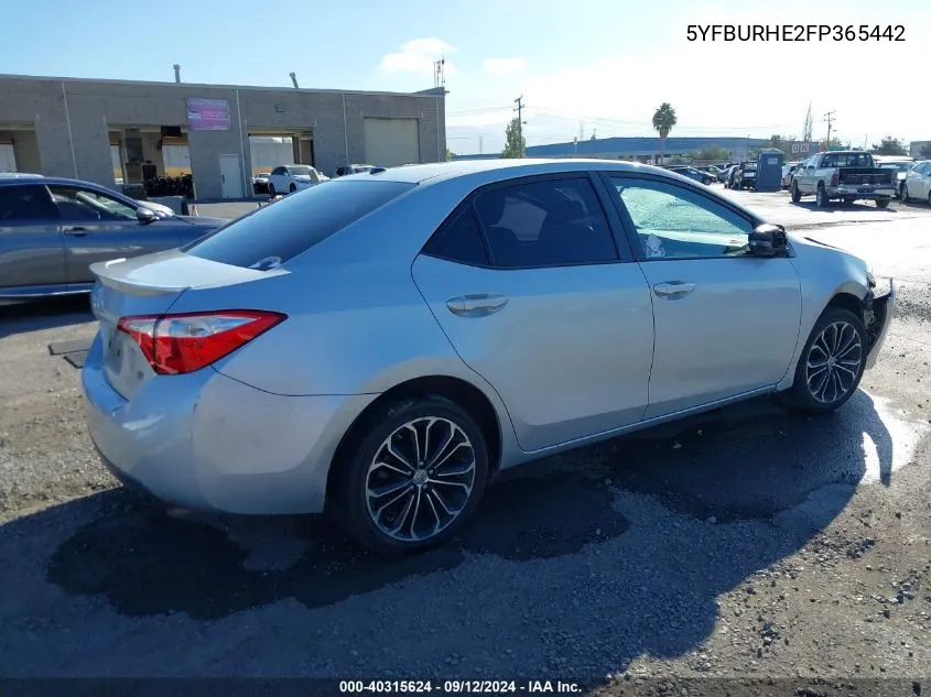 2015 Toyota Corolla L/Le/Le Pls/Prm/S/S Pls VIN: 5YFBURHE2FP365442 Lot: 40315624