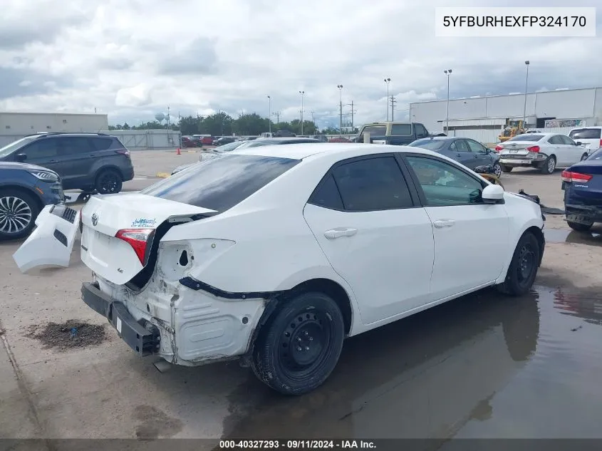 2015 Toyota Corolla Le VIN: 5YFBURHEXFP324170 Lot: 40327293