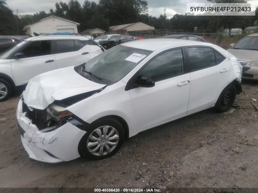 2015 Toyota Corolla Le VIN: 5YFBURHE4FP212433 Lot: 40356420