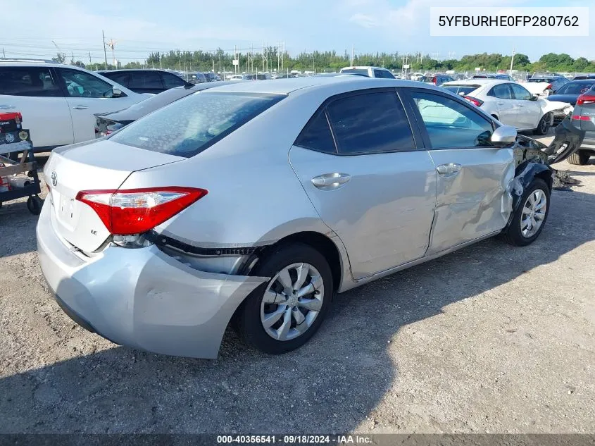 2015 Toyota Corolla L/Le/Le Pls/Prm/S/S Pls VIN: 5YFBURHE0FP280762 Lot: 40356541