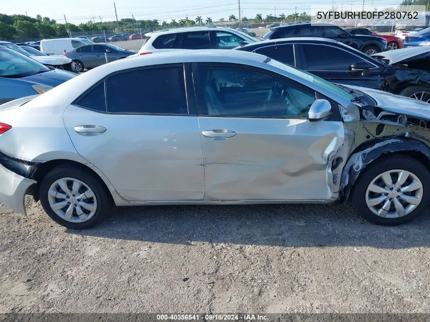 2015 Toyota Corolla L/Le/Le Pls/Prm/S/S Pls VIN: 5YFBURHE0FP280762 Lot: 40356541