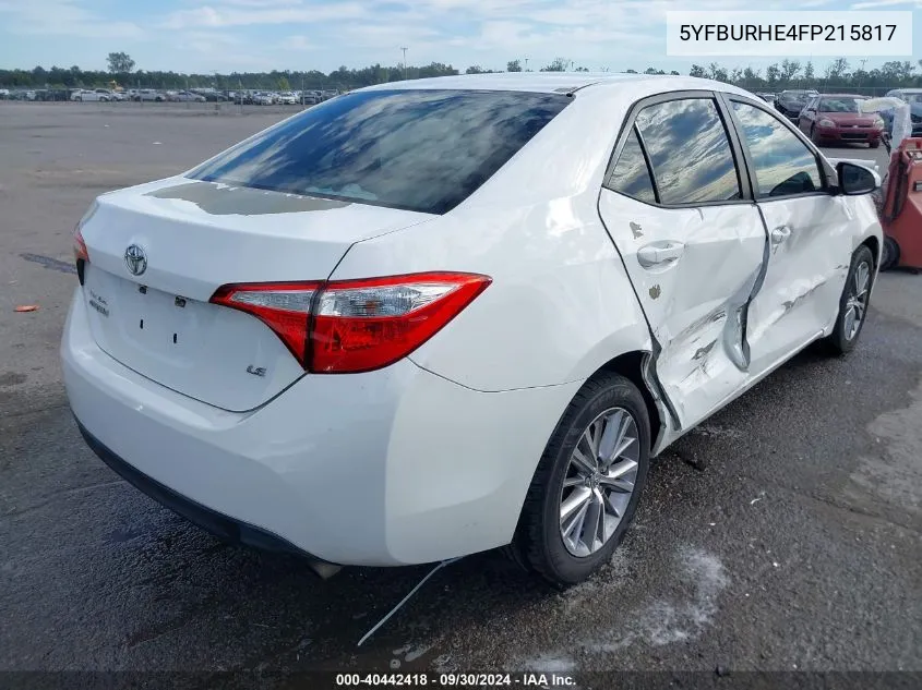 2015 Toyota Corolla Le Plus VIN: 5YFBURHE4FP215817 Lot: 40442418