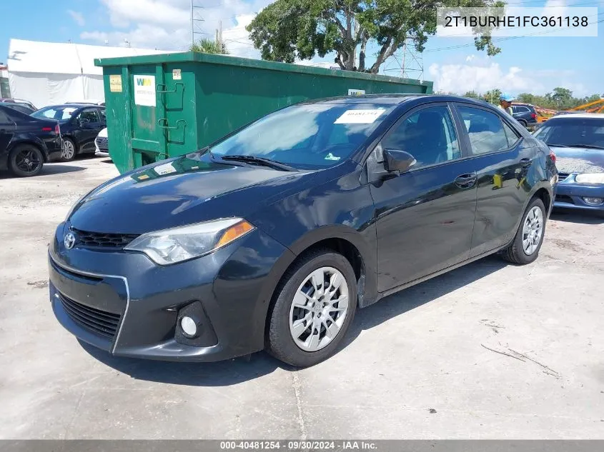 2015 Toyota Corolla S VIN: 2T1BURHE1FC361138 Lot: 40481254