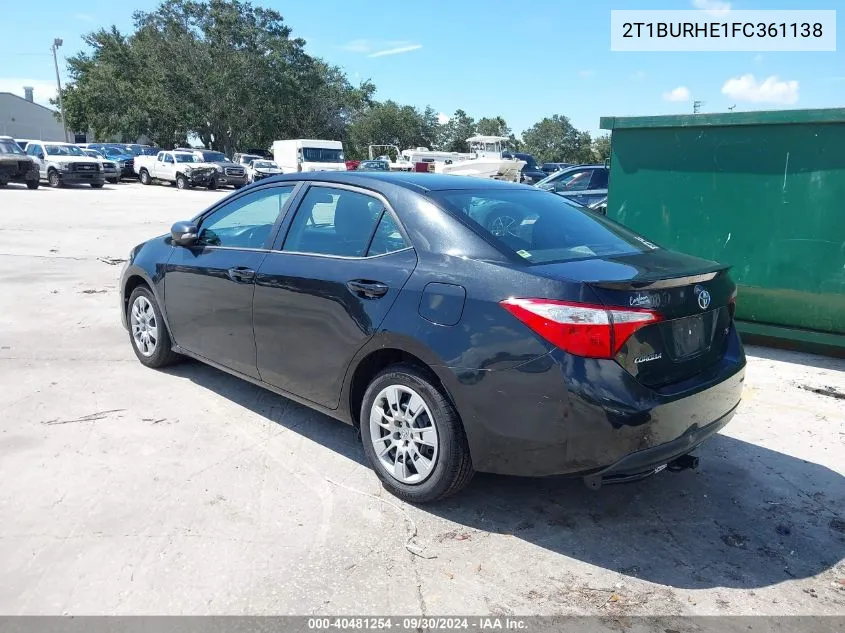 2015 Toyota Corolla S VIN: 2T1BURHE1FC361138 Lot: 40481254