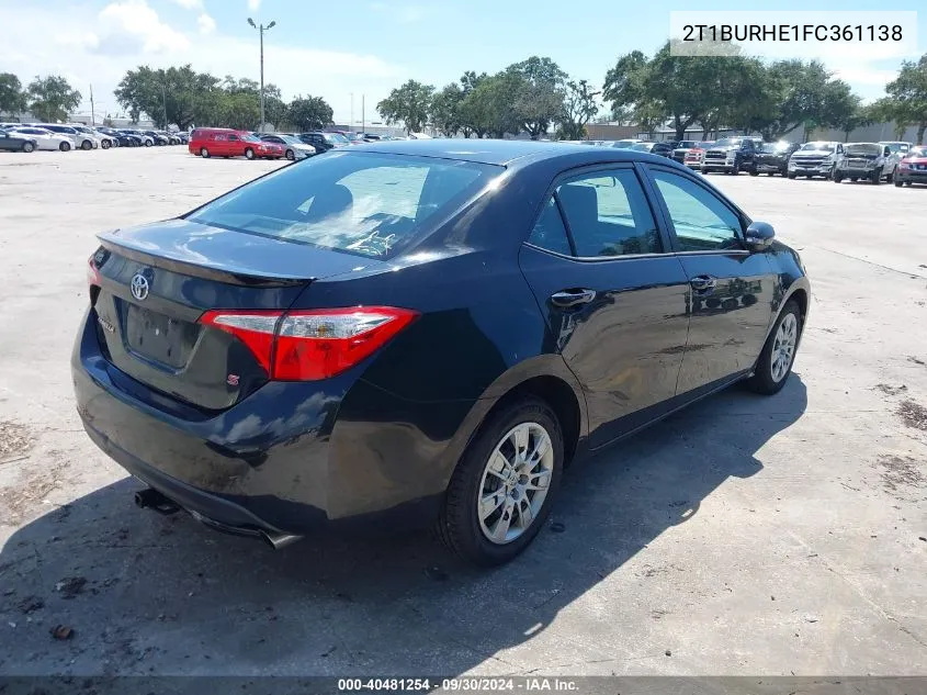 2015 Toyota Corolla S VIN: 2T1BURHE1FC361138 Lot: 40481254