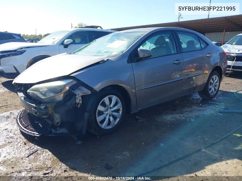 2015 Toyota Corolla Le VIN: 5YFBURHE3FP221995 Lot: 40602470