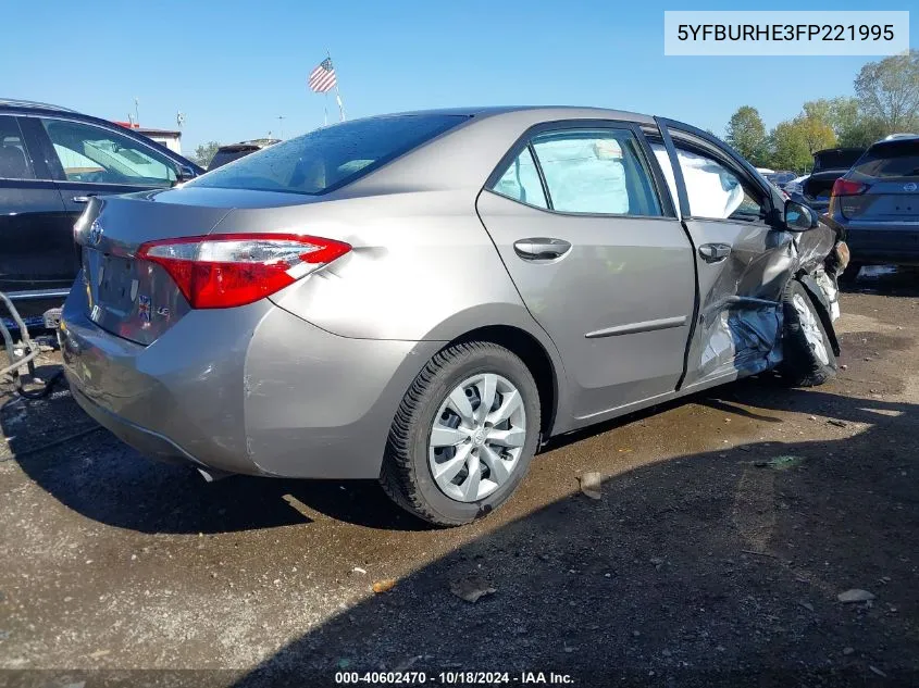 2015 Toyota Corolla Le VIN: 5YFBURHE3FP221995 Lot: 40602470