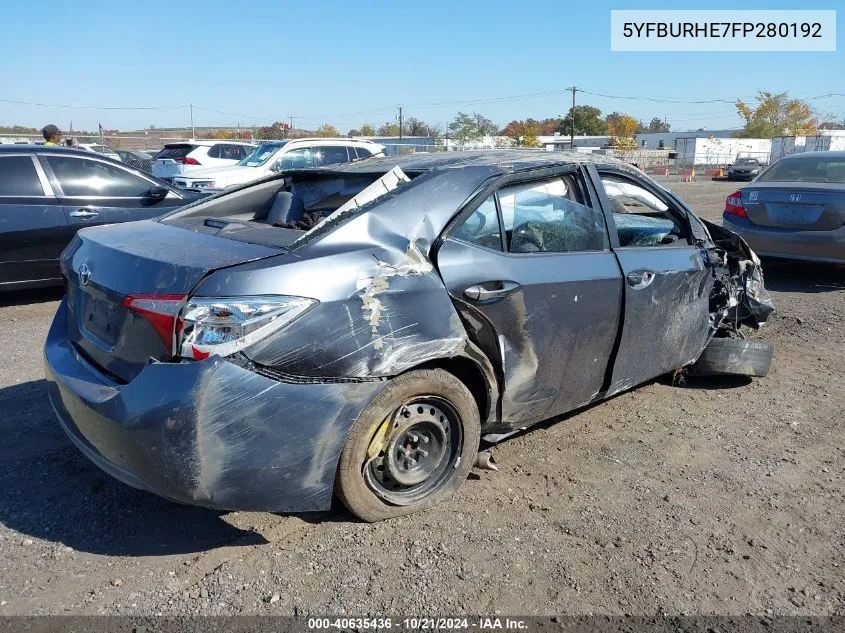 2015 Toyota Corolla L VIN: 5YFBURHE7FP280192 Lot: 40635436