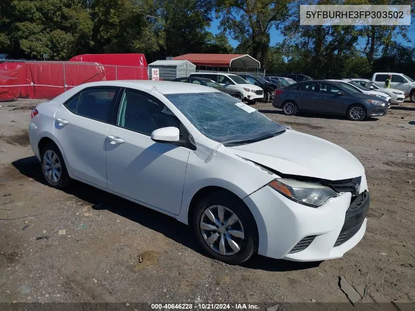 2015 Toyota Corolla Le VIN: 5YFBURHE3FP303502 Lot: 40646228