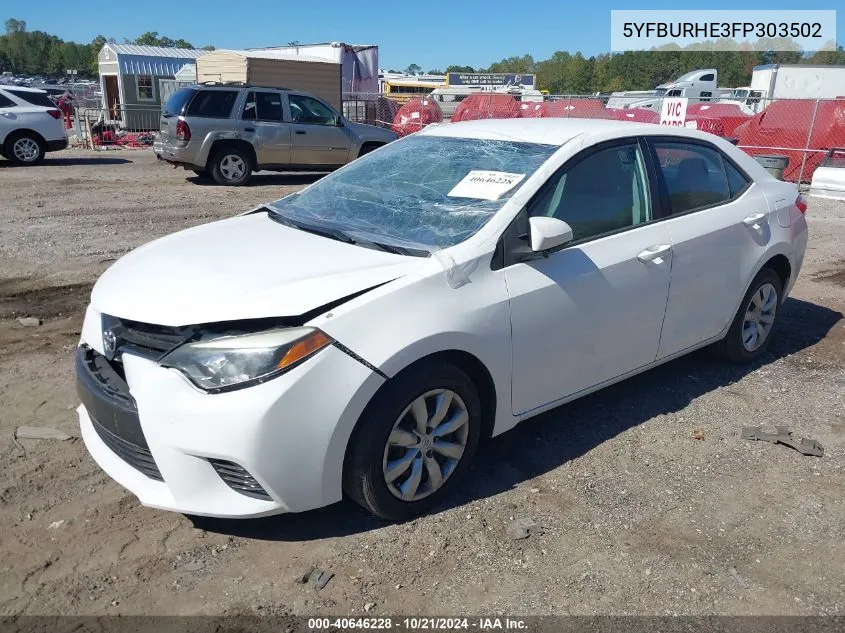 2015 Toyota Corolla Le VIN: 5YFBURHE3FP303502 Lot: 40646228