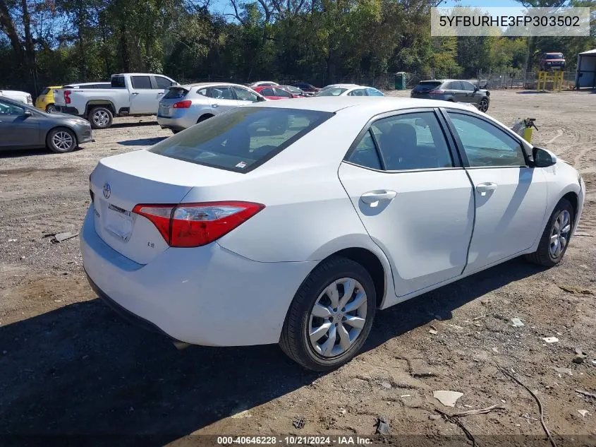 2015 Toyota Corolla Le VIN: 5YFBURHE3FP303502 Lot: 40646228