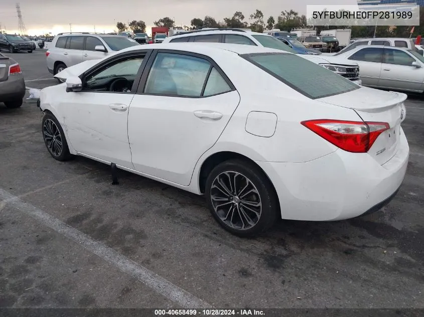 2015 Toyota Corolla S Plus VIN: 5YFBURHE0FP281989 Lot: 40658499