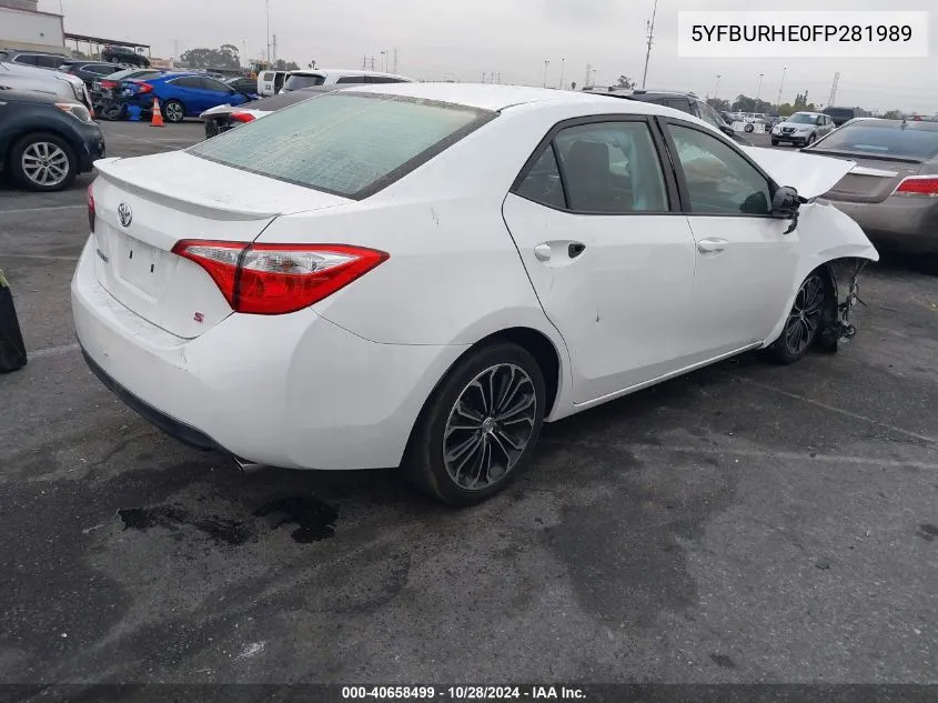 2015 Toyota Corolla S Plus VIN: 5YFBURHE0FP281989 Lot: 40658499