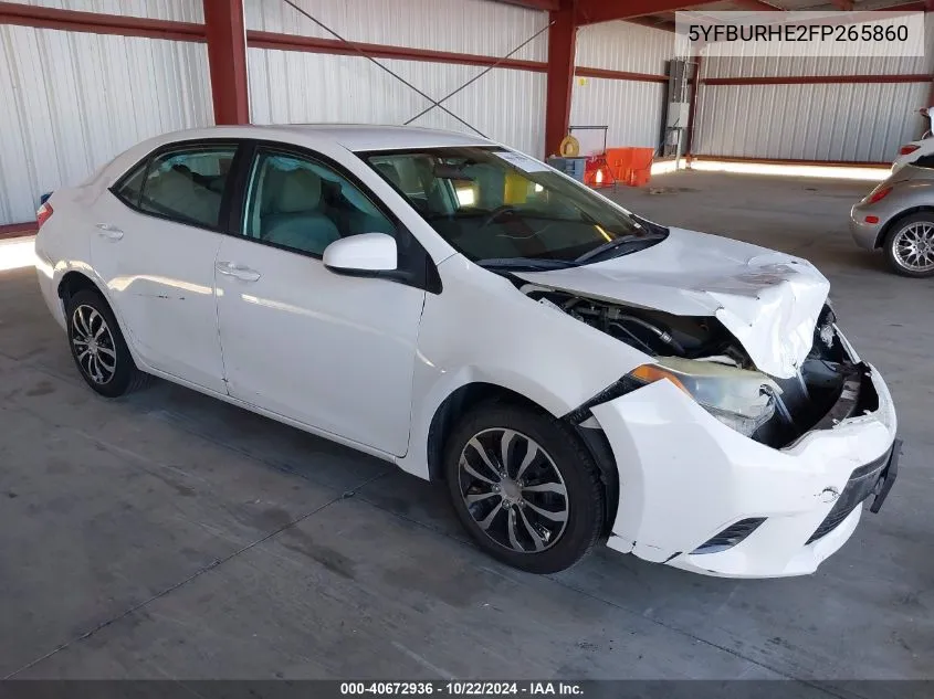 2015 Toyota Corolla Le VIN: 5YFBURHE2FP265860 Lot: 40672936