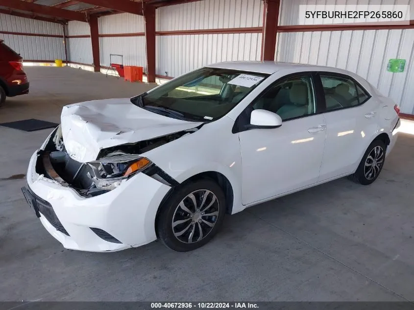 2015 Toyota Corolla Le VIN: 5YFBURHE2FP265860 Lot: 40672936