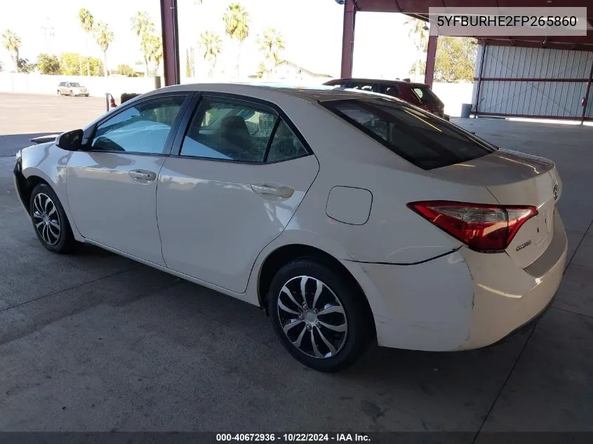 2015 Toyota Corolla Le VIN: 5YFBURHE2FP265860 Lot: 40672936