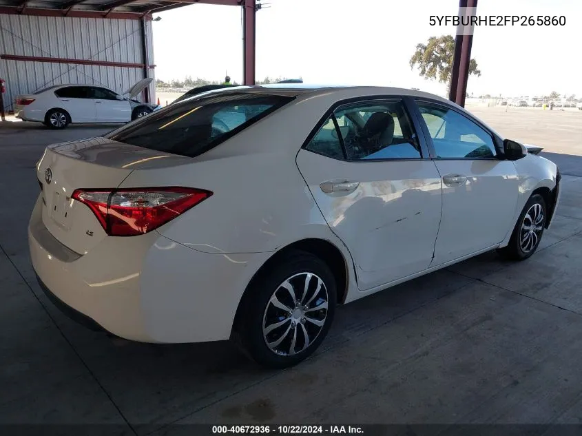 2015 Toyota Corolla Le VIN: 5YFBURHE2FP265860 Lot: 40672936