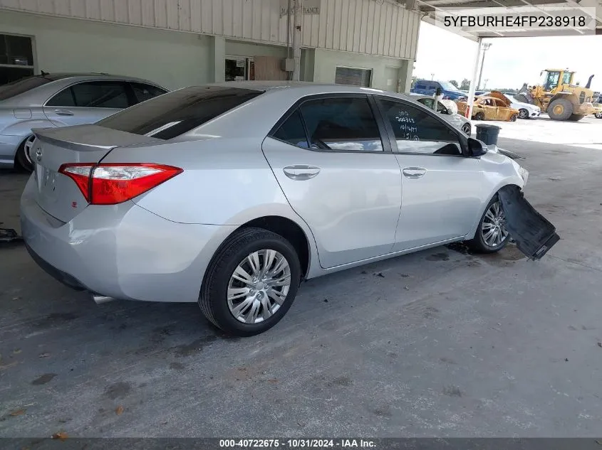 2015 Toyota Corolla S VIN: 5YFBURHE4FP238918 Lot: 40722675