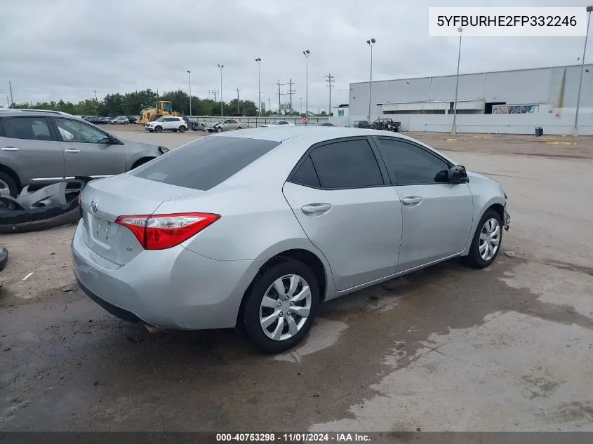 2015 Toyota Corolla Le VIN: 5YFBURHE2FP332246 Lot: 40753298