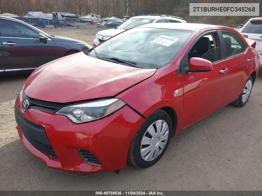 2015 Toyota Corolla Le VIN: 2T1BURHE0FC345268 Lot: 40759536