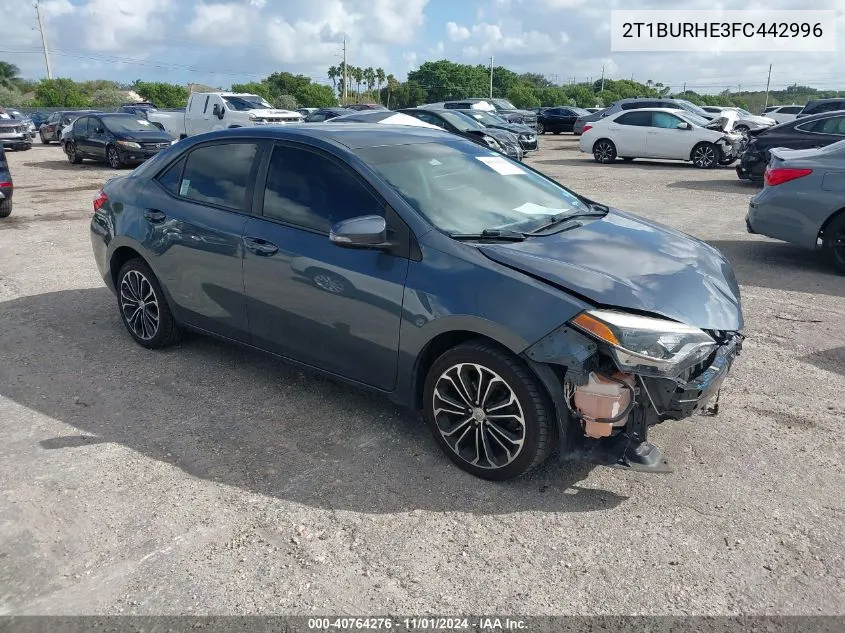 2015 Toyota Corolla S Plus VIN: 2T1BURHE3FC442996 Lot: 40764276