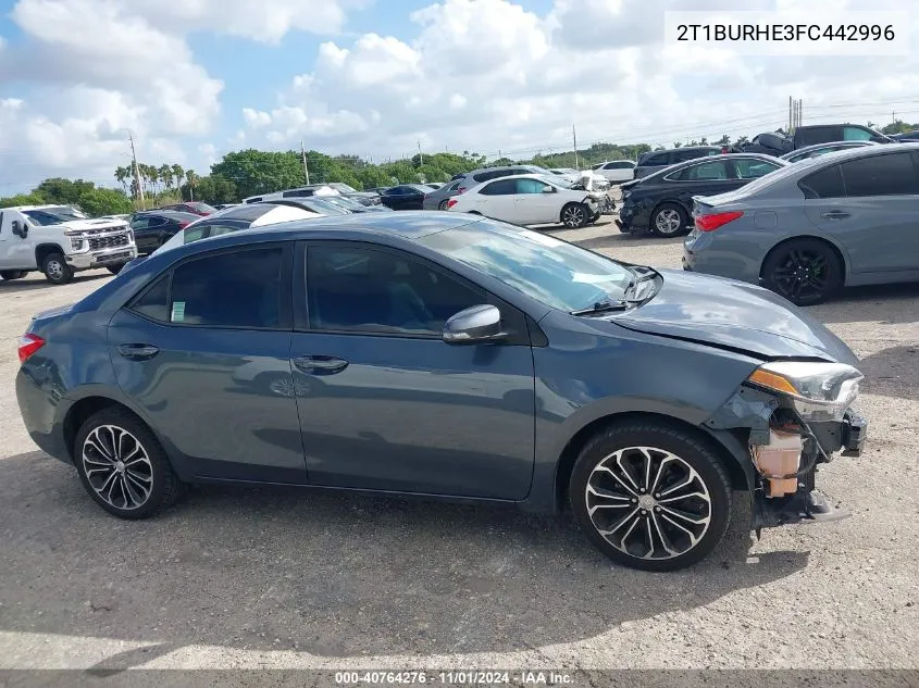 2015 Toyota Corolla S Plus VIN: 2T1BURHE3FC442996 Lot: 40764276