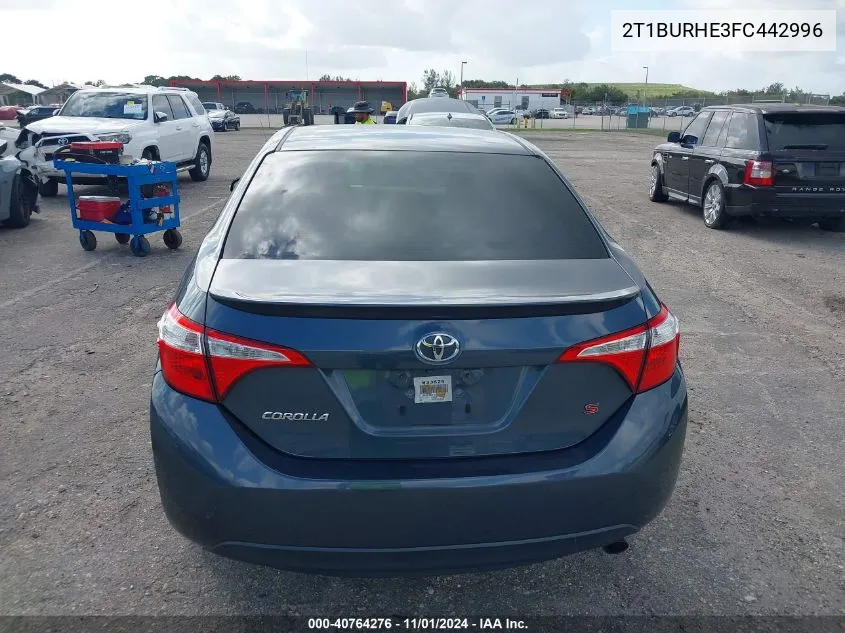 2015 Toyota Corolla S Plus VIN: 2T1BURHE3FC442996 Lot: 40764276