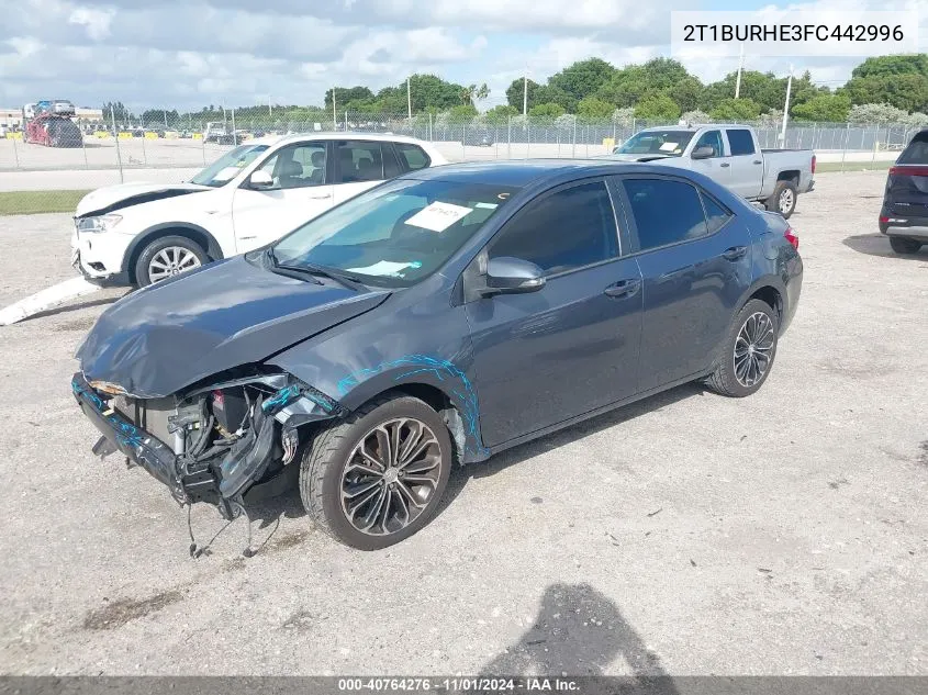 2015 Toyota Corolla S Plus VIN: 2T1BURHE3FC442996 Lot: 40764276