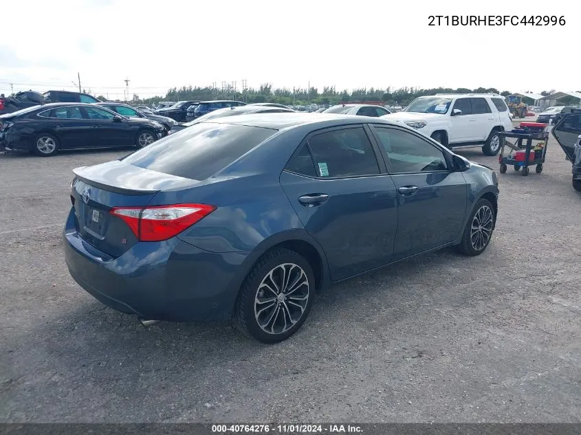 2015 Toyota Corolla S Plus VIN: 2T1BURHE3FC442996 Lot: 40764276