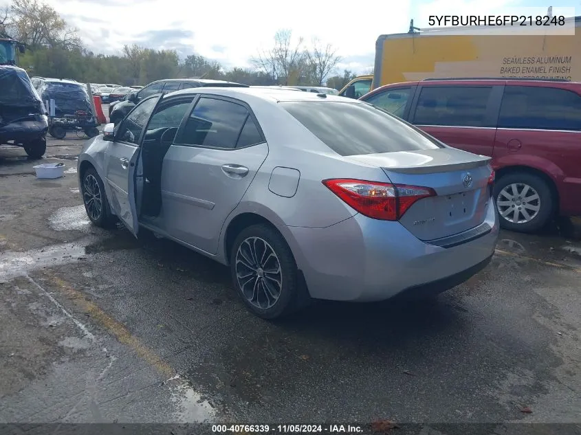 2015 Toyota Corolla L/Le/Le Pls/Prm/S/S Pls VIN: 5YFBURHE6FP218248 Lot: 40766339