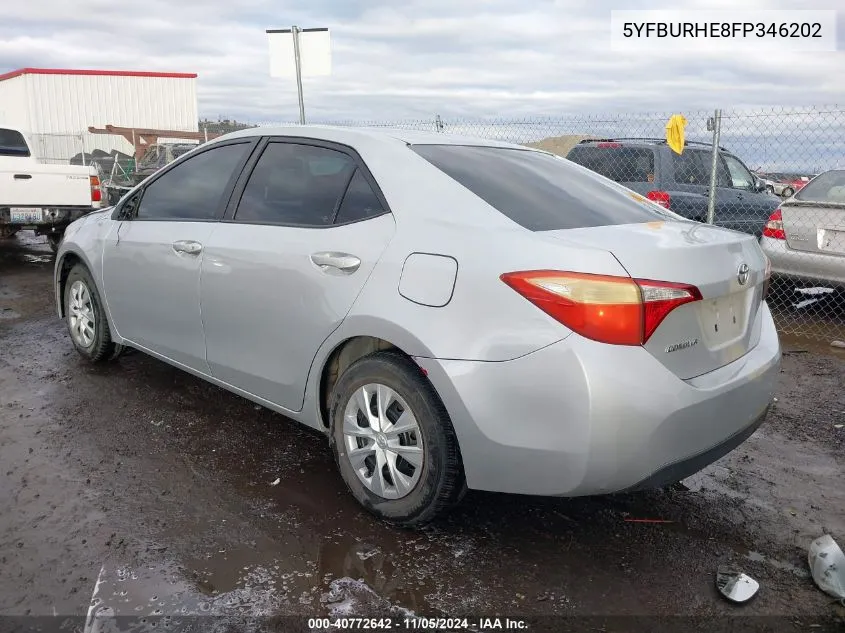 2015 Toyota Corolla L/Le/Le Plus/Le Premium/S/S Plus/S Premium VIN: 5YFBURHE8FP346202 Lot: 40772642