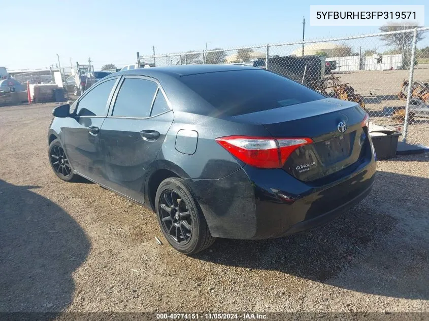 2015 Toyota Corolla Le VIN: 5YFBURHE3FP319571 Lot: 40774151