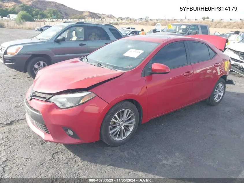 2015 Toyota Corolla L/Le/Le Pls/Prm/S/S Pls VIN: 5YFBURHE0FP314179 Lot: 40783529