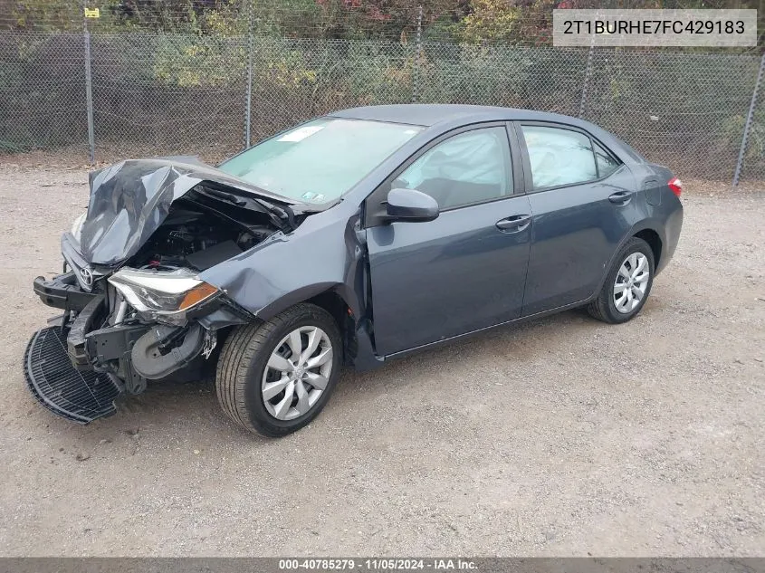 2015 Toyota Corolla Le VIN: 2T1BURHE7FC429183 Lot: 40785279