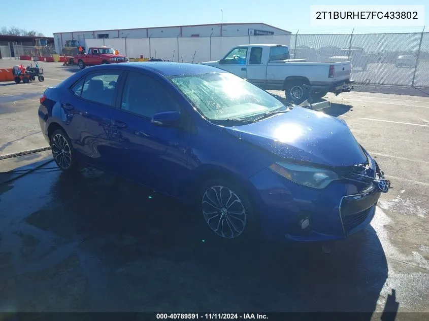 2015 Toyota Corolla S Plus VIN: 2T1BURHE7FC433802 Lot: 40789591