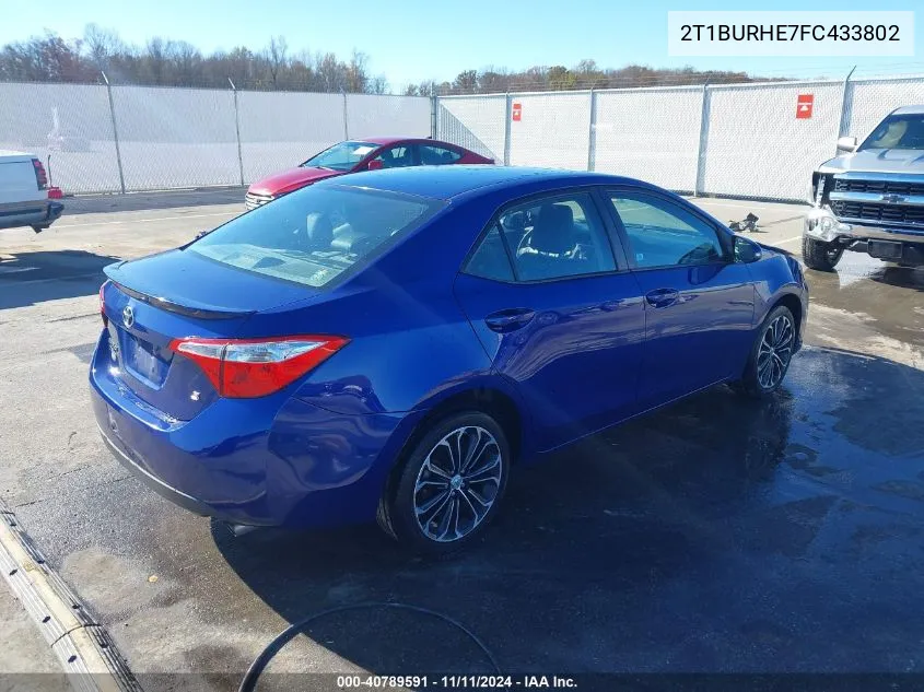 2015 Toyota Corolla S Plus VIN: 2T1BURHE7FC433802 Lot: 40789591