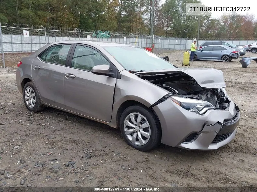 2015 Toyota Corolla Le VIN: 2T1BURHE3FC342722 Lot: 40812741