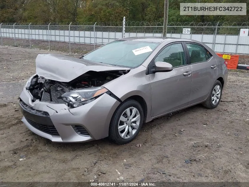 2015 Toyota Corolla Le VIN: 2T1BURHE3FC342722 Lot: 40812741