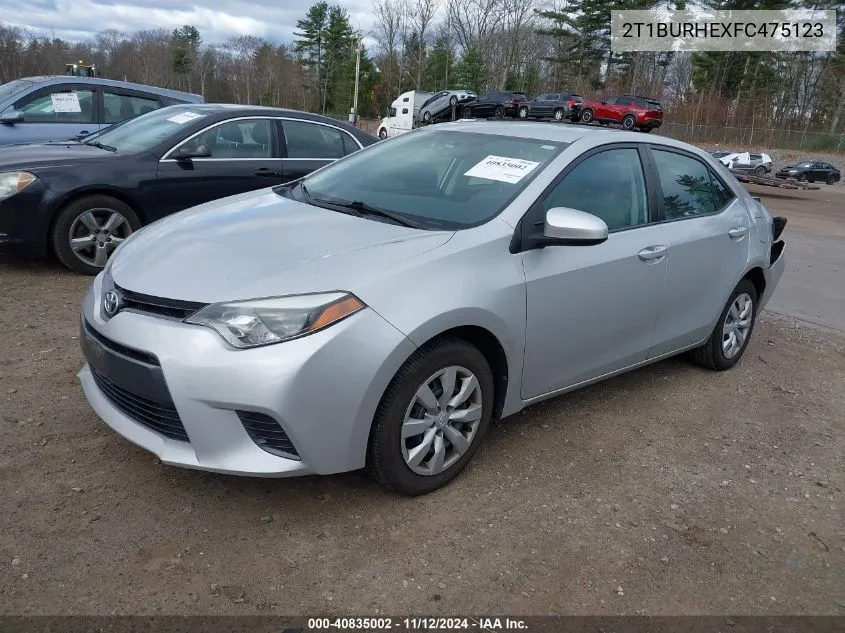 2015 Toyota Corolla Le VIN: 2T1BURHEXFC475123 Lot: 40835002