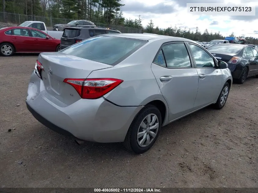 2015 Toyota Corolla Le VIN: 2T1BURHEXFC475123 Lot: 40835002