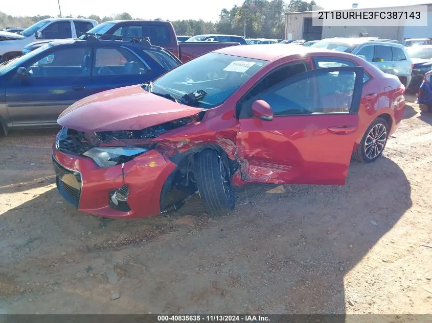 2015 Toyota Corolla S Plus VIN: 2T1BURHE3FC387143 Lot: 40835635