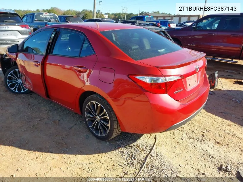 2015 Toyota Corolla S Plus VIN: 2T1BURHE3FC387143 Lot: 40835635