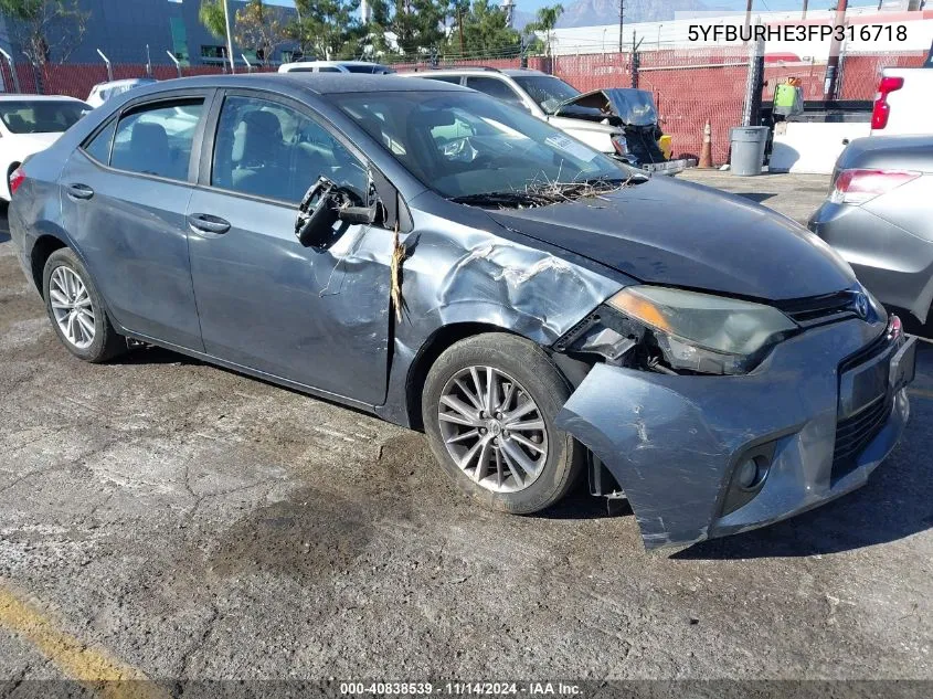 2015 Toyota Corolla Le Plus VIN: 5YFBURHE3FP316718 Lot: 40838539