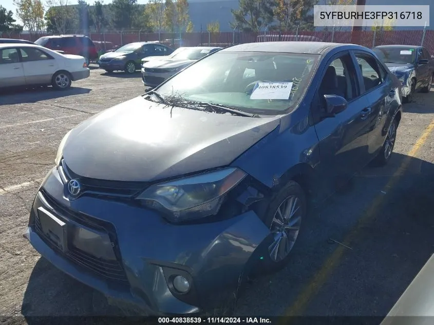 2015 Toyota Corolla Le Plus VIN: 5YFBURHE3FP316718 Lot: 40838539