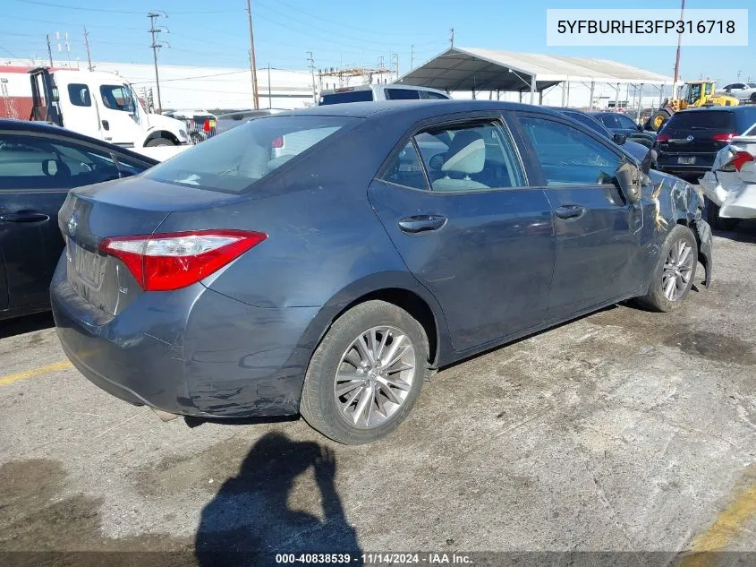 2015 Toyota Corolla Le Plus VIN: 5YFBURHE3FP316718 Lot: 40838539