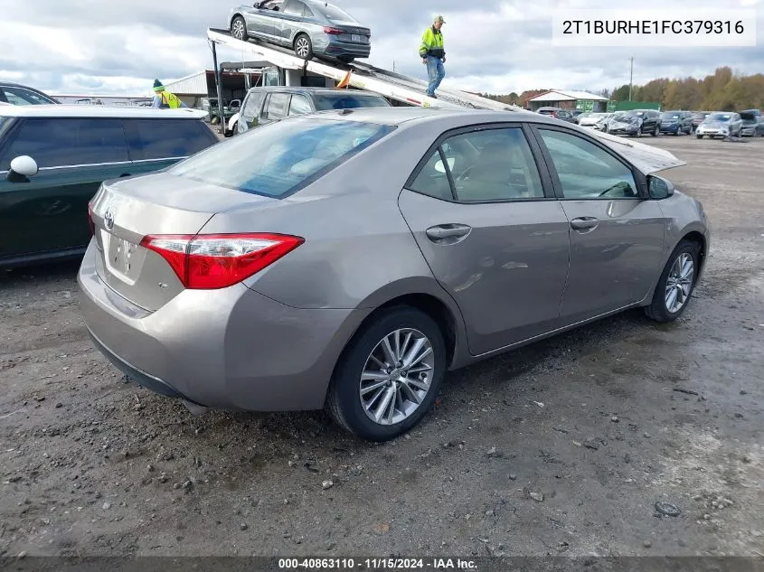 2015 Toyota Corolla L/Le/Le Pls/Prm/S/S Pls VIN: 2T1BURHE1FC379316 Lot: 40863110