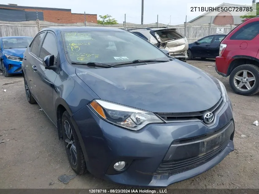 2016 Toyota Corolla Le VIN: 2T1BURHE5GC728785 Lot: 12078718