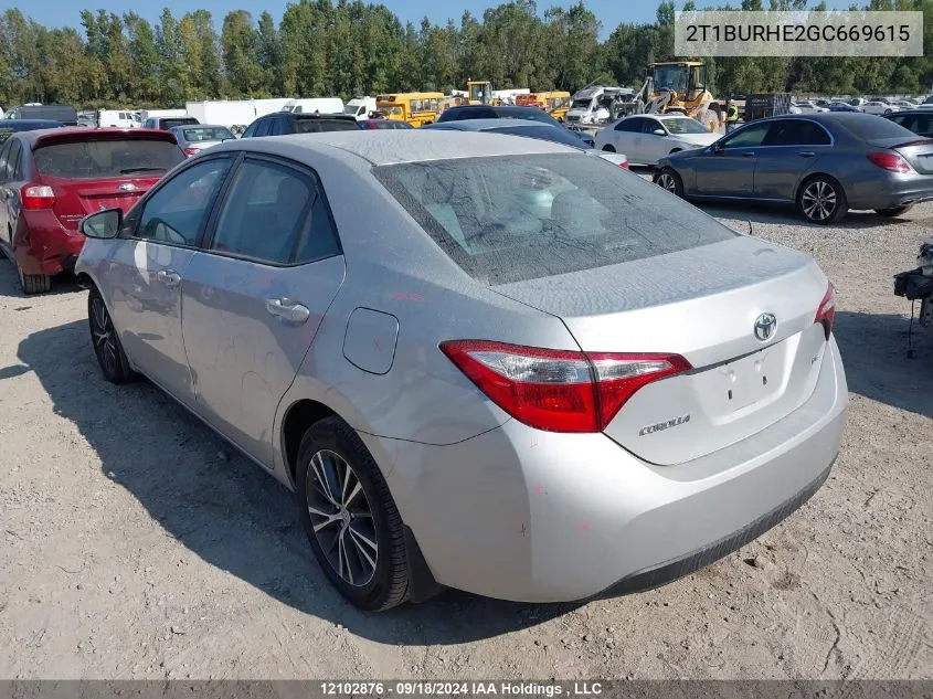 2016 Toyota Corolla L/Le/Le Pls/Prm/S/S Pls VIN: 2T1BURHE2GC669615 Lot: 12102876