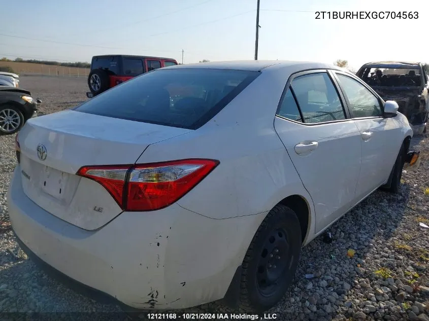 2016 Toyota Corolla L/Le/Le Pls/Prm/S/S Pls VIN: 2T1BURHEXGC704563 Lot: 12121168